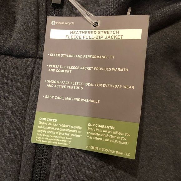 EDDIE BAUER Men’s Grey Black Heathered Stretch Fleece Full Zip Hooded Jacket XL - Picture 5 of 11